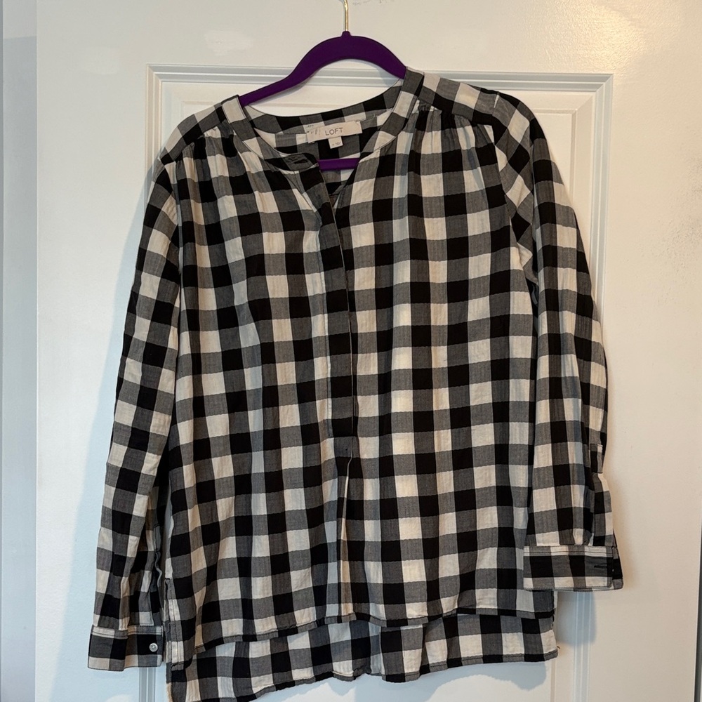 LOFT Black and White Plaid Top